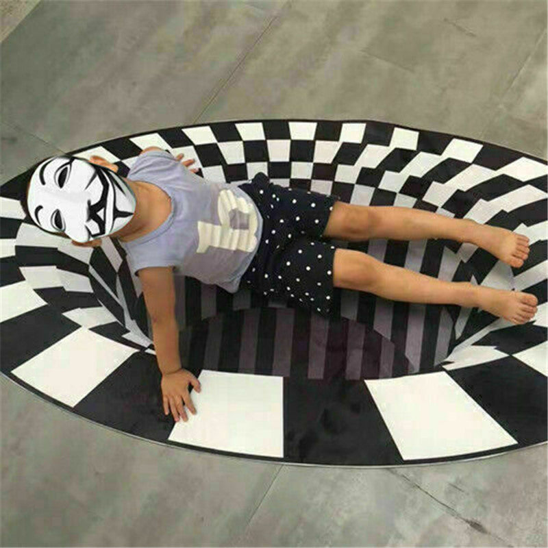 3D Vortex Carpet Black White Grid Bottomless Hole Illusion Rug Living Room Bedroom Anti-Slip Floor Mats Home Fashion Carpet Rugs - Addy Mart