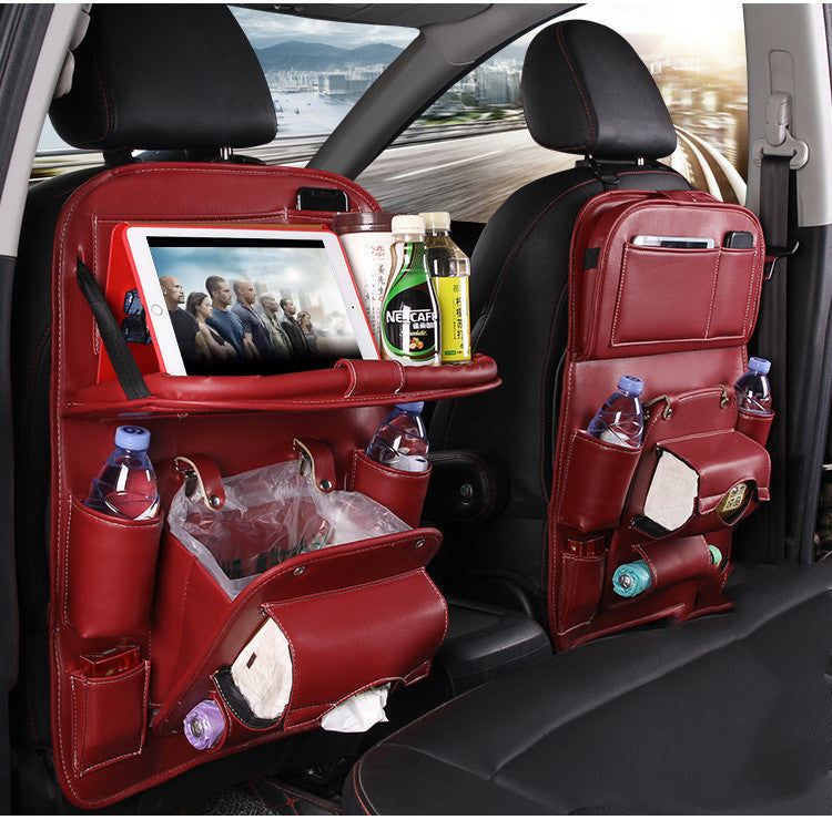 PU Leather Car Storage Bag Multifunction Seat Back Tray Hanging Bag Waterproof Car Organizer Automotive Interior Accessories - Addy Mart