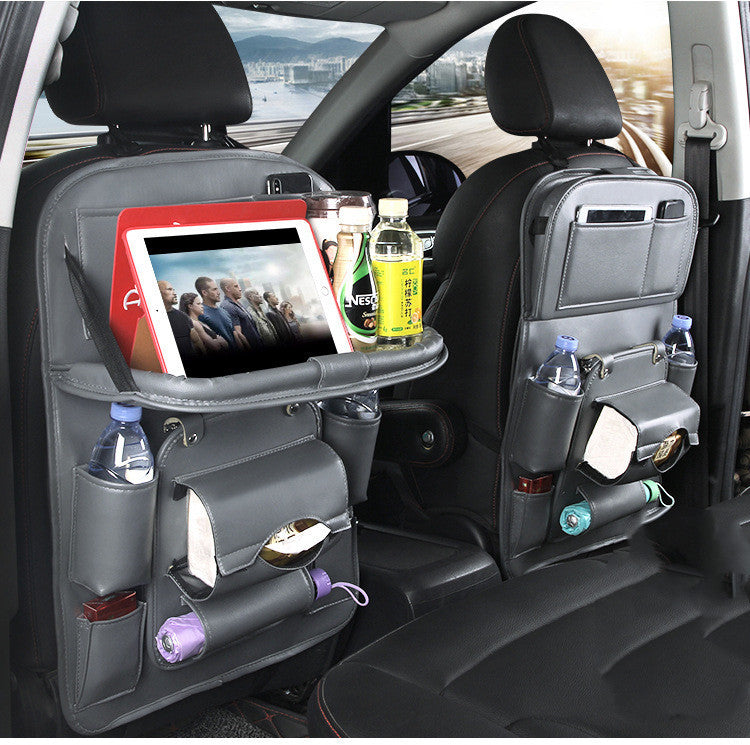 PU Leather Car Storage Bag Multifunction Seat Back Tray Hanging Bag Waterproof Car Organizer Automotive Interior Accessories - Addy Mart