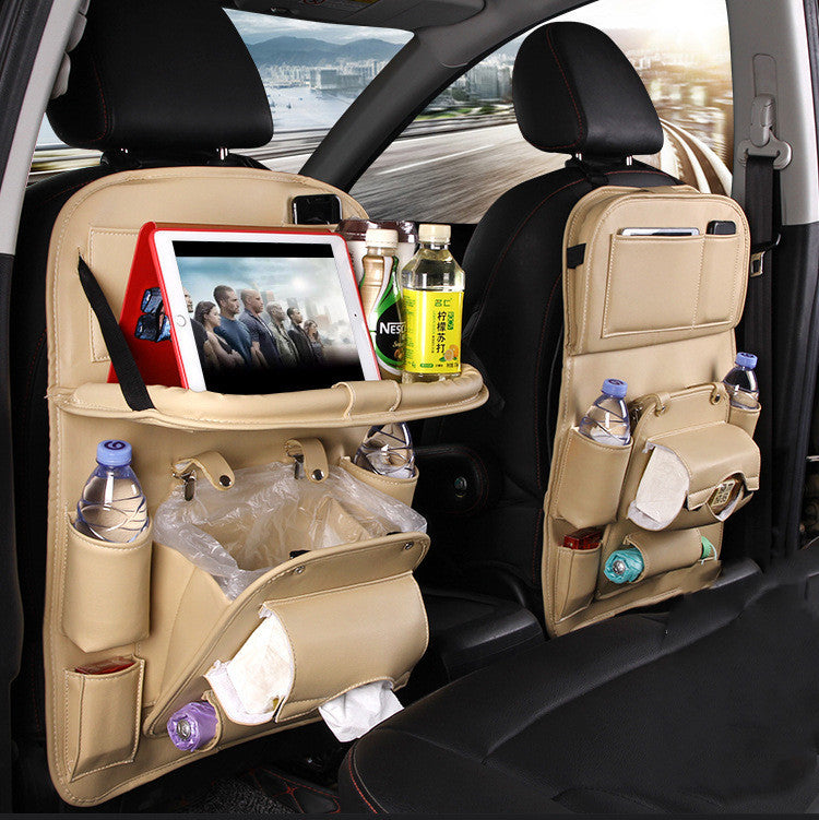 PU Leather Car Storage Bag Multifunction Seat Back Tray Hanging Bag Waterproof Car Organizer Automotive Interior Accessories - Addy Mart
