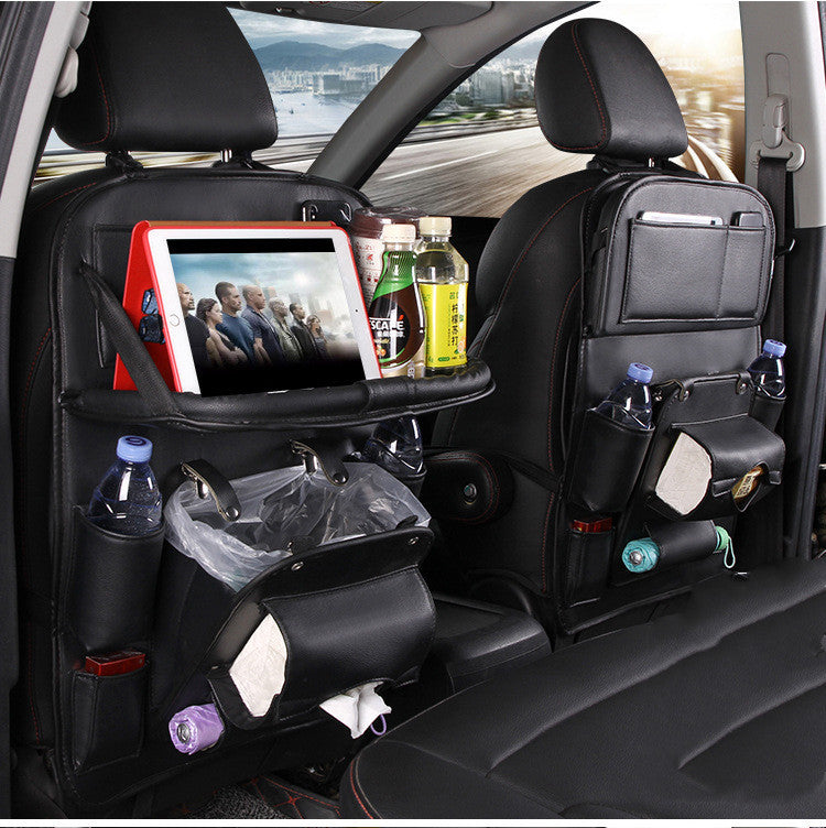 PU Leather Car Storage Bag Multifunction Seat Back Tray Hanging Bag Waterproof Car Organizer Automotive Interior Accessories - Addy Mart