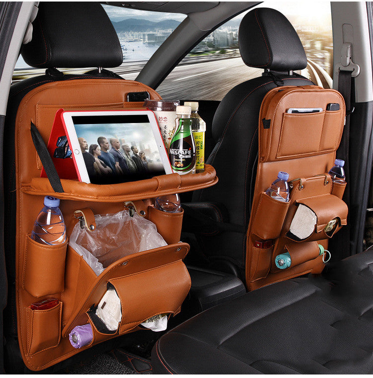 PU Leather Car Storage Bag Multifunction Seat Back Tray Hanging Bag Waterproof Car Organizer Automotive Interior Accessories - Addy Mart