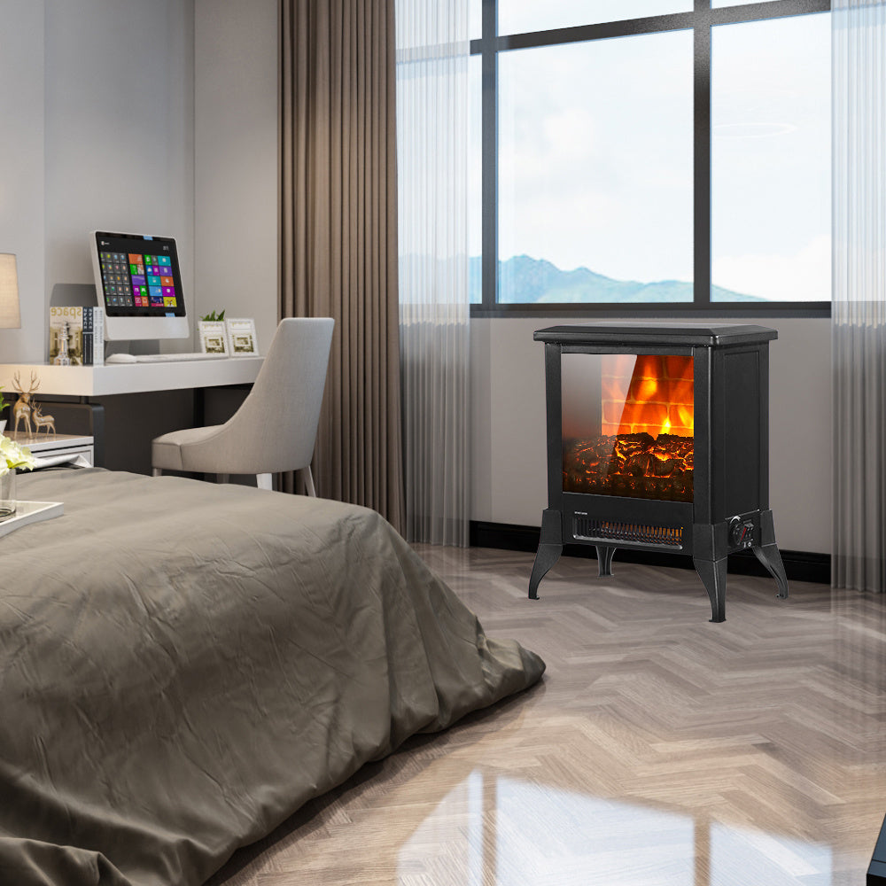 US SF512-14A 120V 1400W 14 Inch Fireplace, Black, Iron, Freestanding, Fake Firewood-Heating Wire - Addy Mart