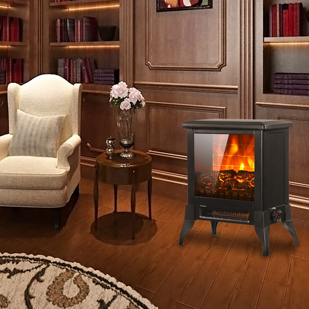 US SF512-14A 120V 1400W 14 Inch Fireplace, Black, Iron, Freestanding, Fake Firewood-Heating Wire - Addy Mart