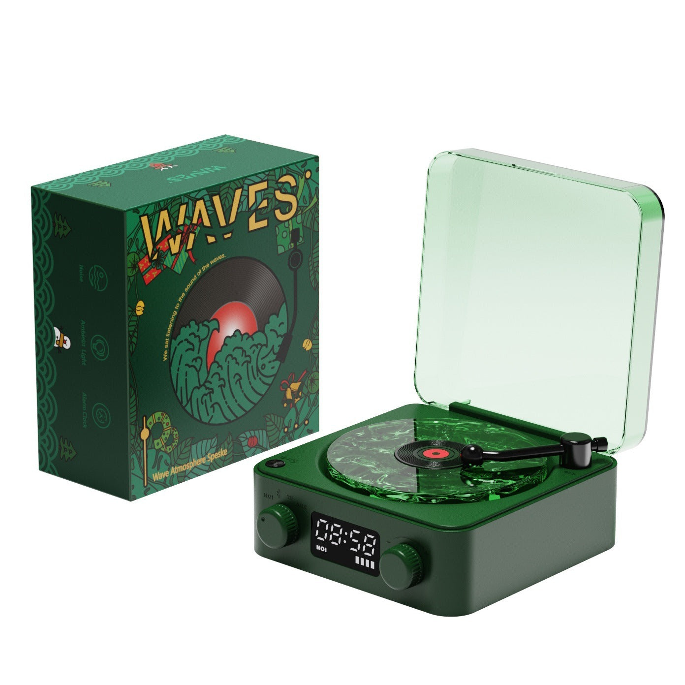 Retro Turntable Speaker Wireless Bluetooth-compatible 5.0 Vinyl Record Player Stereo Sound With White Noise RGB Projection Lamp Effect - Addy Mart