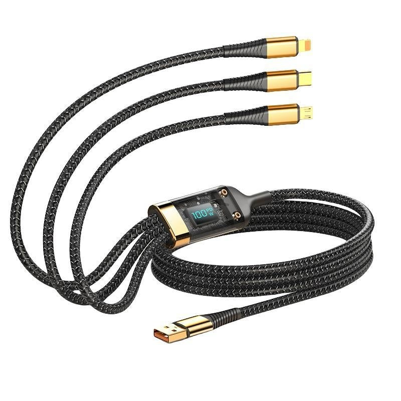 Woven Three-in-one Charging Strip Line Digital Display Phone Fast Charge Lines - Addy Mart