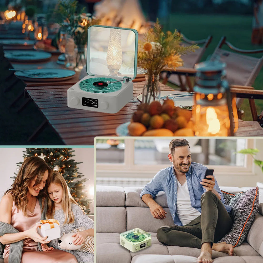 Retro Turntable Speaker Wireless Bluetooth-compatible 5.0 Vinyl Record Player Stereo Sound With White Noise RGB Projection Lamp Effect - Addy Mart