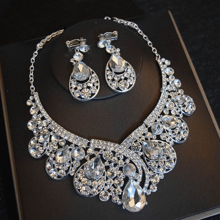 Bridal Headdress Flowers Wedding Hair Accessories Accessories Crown Necklace Earrings Three-piece Set Wedding Accessories - Addy Mart