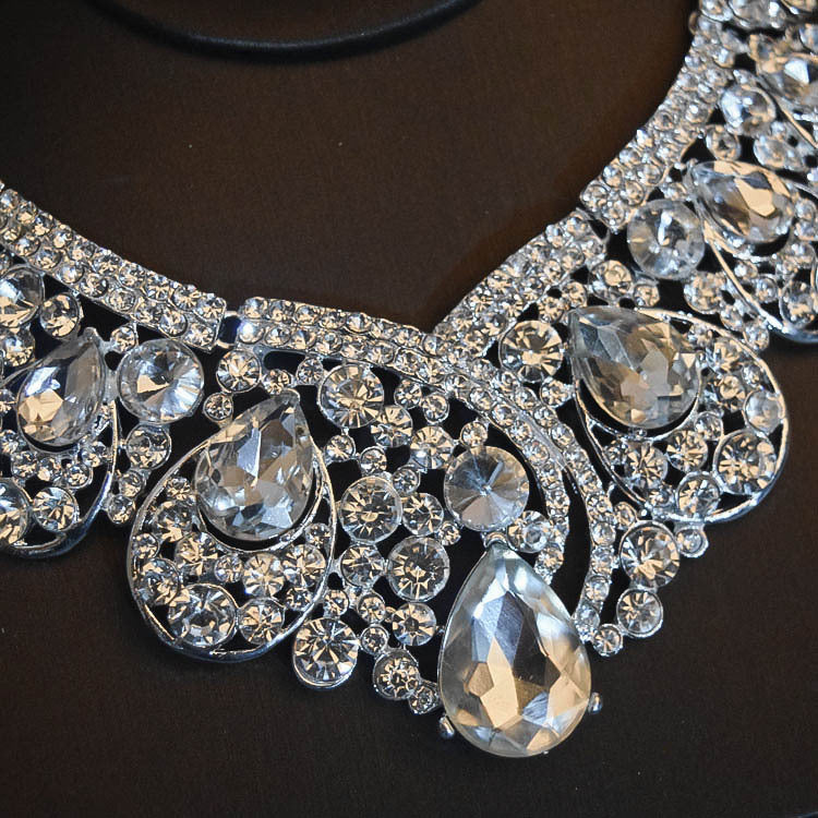 Bridal Headdress Flowers Wedding Hair Accessories Accessories Crown Necklace Earrings Three-piece Set Wedding Accessories - Addy Mart