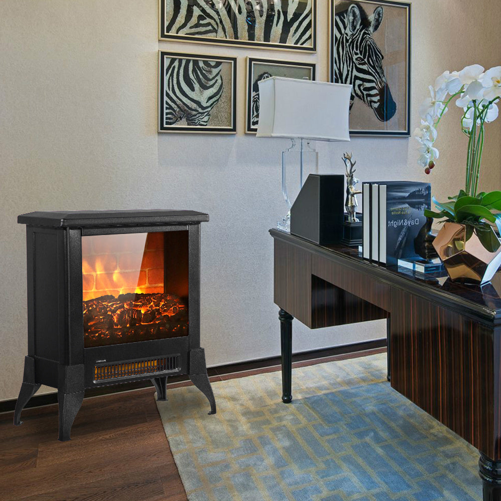 US SF512-14A 120V 1400W 14 Inch Fireplace, Black, Iron, Freestanding, Fake Firewood-Heating Wire - Addy Mart
