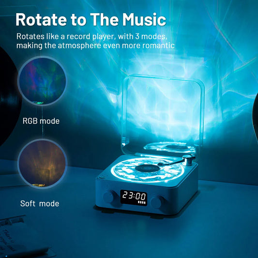Retro Turntable Speaker Wireless Bluetooth-compatible 5.0 Vinyl Record Player Stereo Sound With White Noise RGB Projection Lamp Effect - Addy Mart