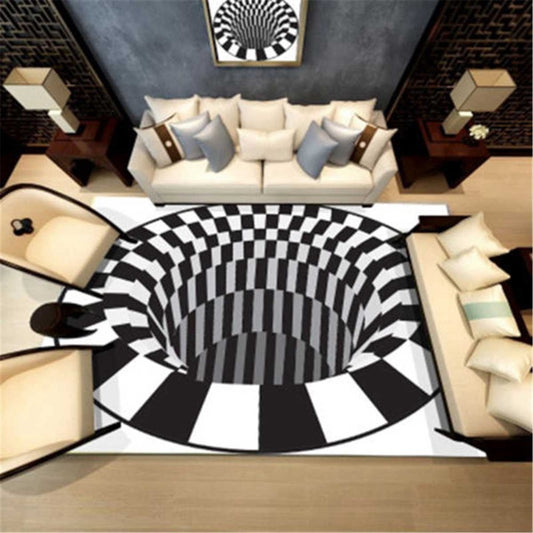 3D Vortex Carpet Black White Grid Bottomless Hole Illusion Rug Living Room Bedroom Anti-Slip Floor Mats Home Fashion Carpet Rugs - Addy Mart