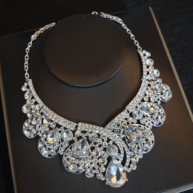 Bridal Headdress Flowers Wedding Hair Accessories Accessories Crown Necklace Earrings Three-piece Set Wedding Accessories - Addy Mart