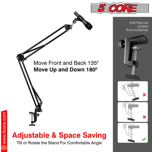 5Core Microphone Stand  Suspension Desk Scissor Boom Arm  w Shock Mount  Dual Layer Pop Filter - Addy Mart